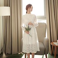 2017 spring sexy lace dress and long sections Slim bottoming skirt long-sleeved shirt female hollow