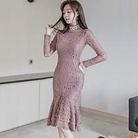 2016 autumn and winter new Korean Women Slim sexy ladies stand collar long-sleeved lace dress fishtail