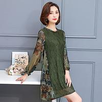 2017 spring new Korean version was thin and long sections bottoming lace chiffon dress fake two