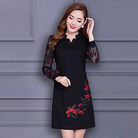 2016 new winter dress women Slim V-neck long section of the Spring and Autumn fashion printed dress