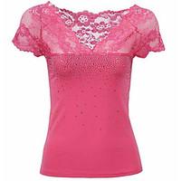 2017 summer new arrival women#39;s sexy lace stitching T-shirt V-neck T-shirt