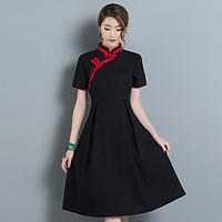 2017 new summer national wind retro cotton A-line skirt dress literary flag