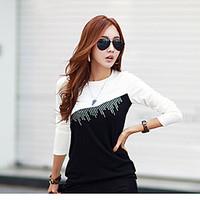 2015 spring new drilling hot new Korean women stitching bottoming shirt long-sleeved T