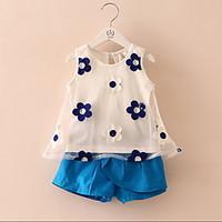 2016 Summer Style Baby Girls Clothing Set Sleeveless Flower Printed Vest Pant Kids Chiffon Blouse Clothes Set