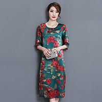 2017 spring new temperament silk dress and long sections Slim thin silk dress fifth sleeve