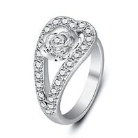 2016 Fashion Rose White Zircon Rhodium Plated Alloy Party Rings For Women