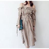 2017 new spring in the United States do not reach a long paragraph the word shoulder strap striped shirt waist dress with belt