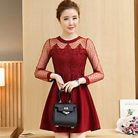 2017 spring models lace long-sleeved dress fashion loose elegant Korean long section