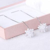 2016 Korean Women 925 Silver Sterling Silver Jewelry Long Crystal Flower Earrings Drop Earrings 1Pair