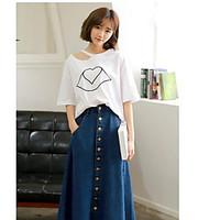 2017 spring and summer solid single-breasted waist was thin denim skirts big skirt A word skirt umbrella skirt