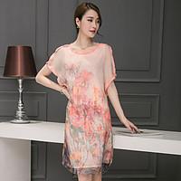 2017 summer new loose short sleeved silk retro summer dress printed si ...