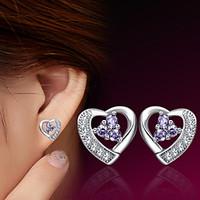 2016 Korean Unisex 925 Silver Sterling Silver Jewelry Zircon Earrings Heart Stud Earrings 1Pair