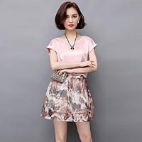 2017 summer new Korean short-sleeved printed chiffon dress two-piece skirt suit skirt small fragrant wind tide female
