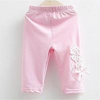 2017 New Patchwork Cotton Girls\' Flower Bowknot 1/2 Length Sleeve Leggings Pink Elastic Trousers Children\'s clothes