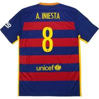 2015 16 barcelona home shirt a iniesta 8 as new m