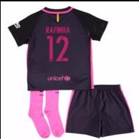 2016 17 barcelona away little boys mini kit with sponsor rafinha 12