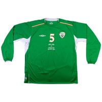 2004 Ireland Match Issue Home L/S Shirt #5 (Dunne) v Croatia