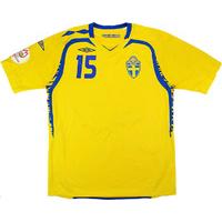 2007 Sweden Match Worn Home Shirt #15 (Bakircioglü) v Denmark