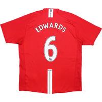 2007 09 manchester united home shirt edwards 6 l