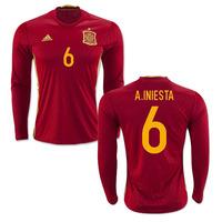 2016-2017 Spain Long Sleeve Home Shirt (A.Iniesta 6)