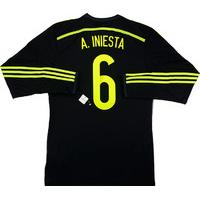 2013-15 Spain Adizero Player Issue Away L/S Shirt A.Iniesta #6 *w/Tags*