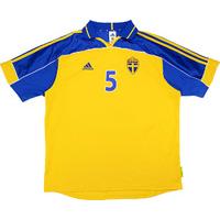 2000 sweden match worn home shirt 5 sundgren v denmark