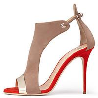 2017 Women\'s Red and Beige Peep toe High Heel Sandals Ladies Spring Summer Slingback Shoes Two-piece Covered Heel Stilettos