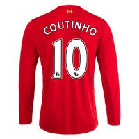 2015-16 Liverpool Home Long Sleeve Shirt (Coutinho 10) - Kids