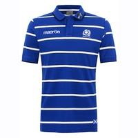 2016-2017 Scotland Macron Rugby Travel Cotton Pinstripe Polo Shirt (Blue)