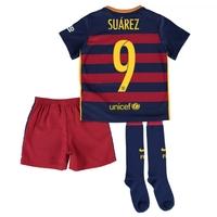 2015-16 Barcelona Home Little Boys Mini Kit (Suarez 9)