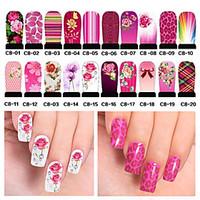 20pcs Hot Water Transfer Nail Art Stickers Full Cover DIY Nail Tips Wraps Decals Nail Accessories (C8-001 to C8-020)