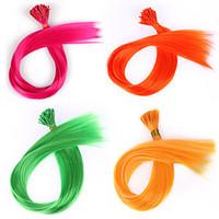 20pcs/lot I Tip Hair Extension 50 Beads A Hook Grizzly Synthetic Hair Ring Synthetic Loop Hair Piece Solid Color