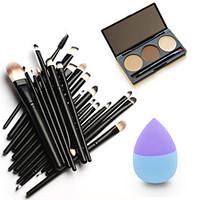 20pcs Makeup Brushes Set Eyeshadow Eyeliner Lip Brush Tool3Colors Eyebrow Powder Palette1pc Beauty Puff