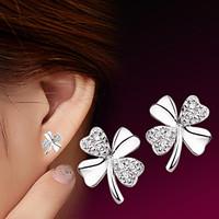 2016 Korean Unisex 925 Silver Sterling Silver Jewelry Earrings Clover Stud Earrings 1Pair