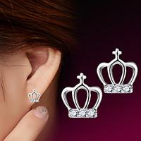 2016 korean unisex 925 silver sterling silver jewelry earrings crown s ...