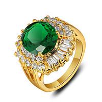 2016 New Luxurious 18K Gold Plated Green Rhinestone Engagement Rings For Women