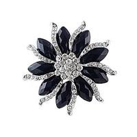 2014 New Arrivals Women Chunky Black Gemstone Flower Shaped Rhinestone Brooch