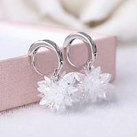 2016 Korean Women 925 Silver Sterling Silver Jewelry Long Crystal Flower Hoop Earrings Drop Earrings 1Pair