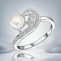 2016 New Pearl Fashion Luxury Zircon Sterling Silver Party Band Ring For Women