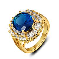 2016 New Luxurious 18K Gold Plated Blue Rhinestone Engagement Rings For Women