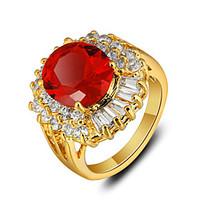 2016 New Luxurious 18K Gold Plated Red Rhinestone Engagement Rings For Women