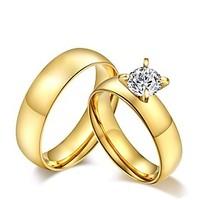 2016 Gold Noble Titanium Steel CZ Stone Wedding Couples Ring For WomenMan