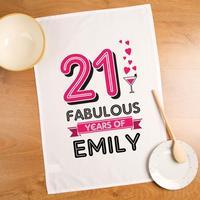 21 Fabulous Years Personalised Printed Tea Towel