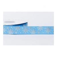 22mm Reel Chic Snowflake Print Grosgrain Ribbon Blue