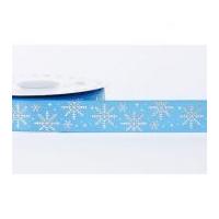 22mm Reel Chic Snowflake Print Satin Ribbon Blue