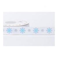 22mm Reel Chic Snowflake Print Grosgrain Ribbon White