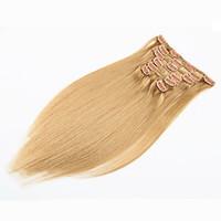 22\'\' 7pcs Clips in Human Hair Extensions Mixed 27/613 Blond 70g for Women\'s Beauty Hairsalon in Fashion