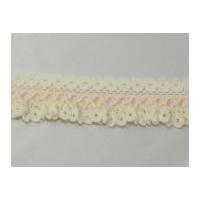 23mm Slotted Ribbon Frilled Lace Trimming Pink & Cream