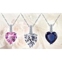 2.33CT Blue Heart Cut Siulated Sapphire Gem Rhodium Plated Pendant