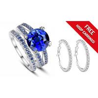 2.33ct Blue Simulated Sapphire Double Ring + FREE Earrings!